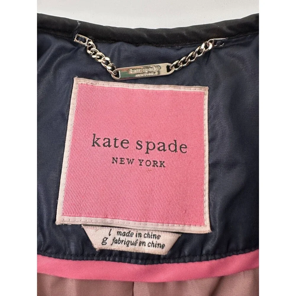 Kate Spade‎ Quilted Color Block Jacket Navy Black Snap Collarless Womens Large